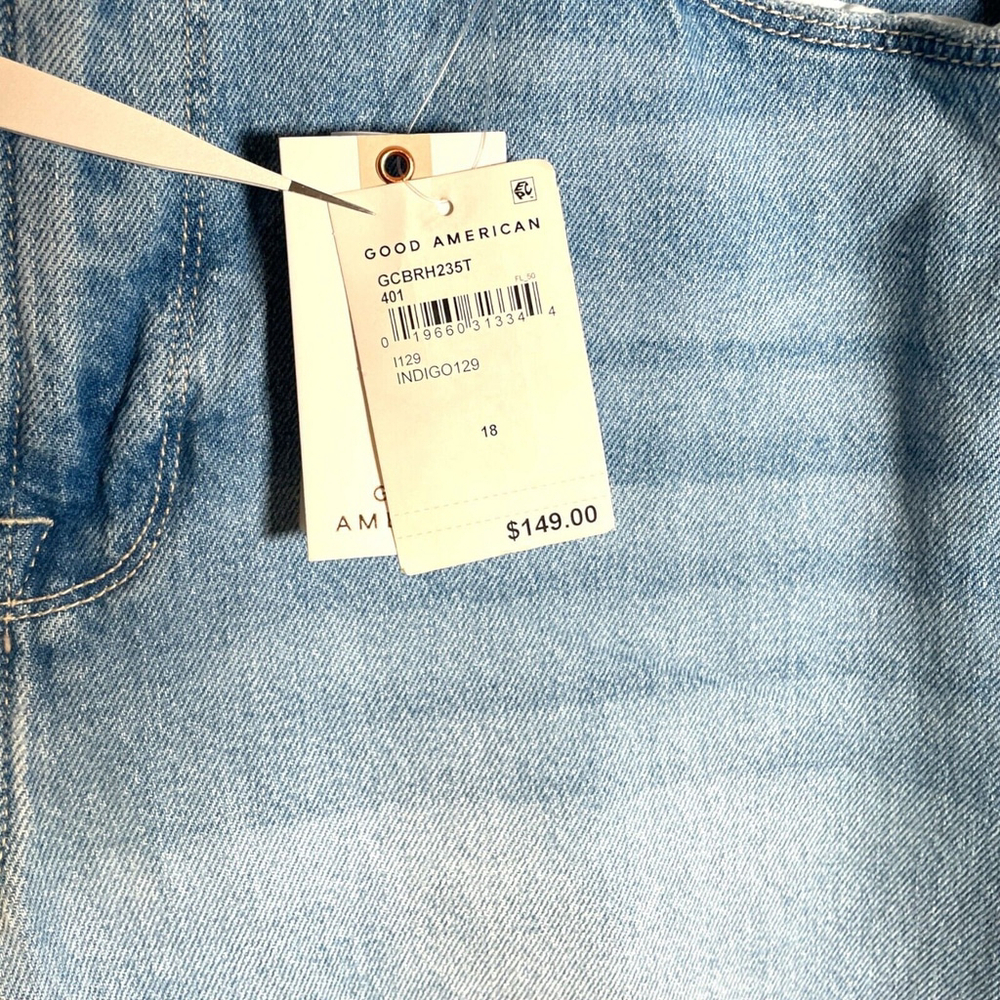 Good American INDIGO129 Jeans Women's 18 Good Classic Raw Hem Ripped Denim NWT - Picture 5 of 12